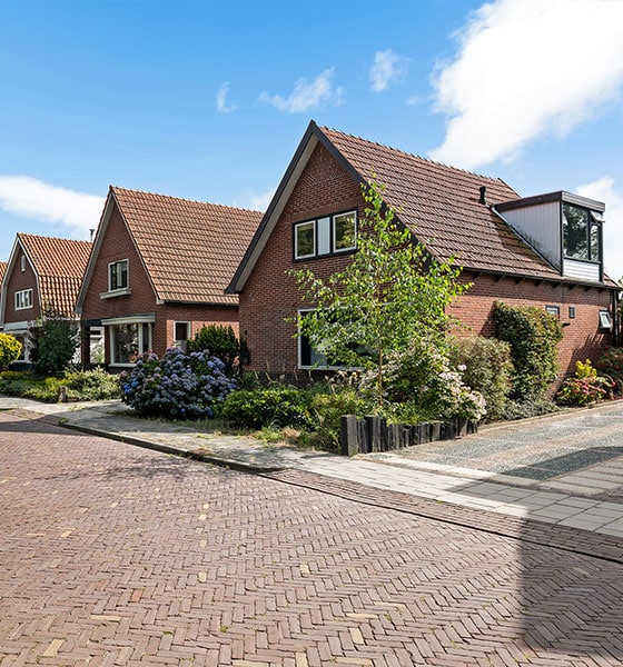 woning in mooie straat met groene boom